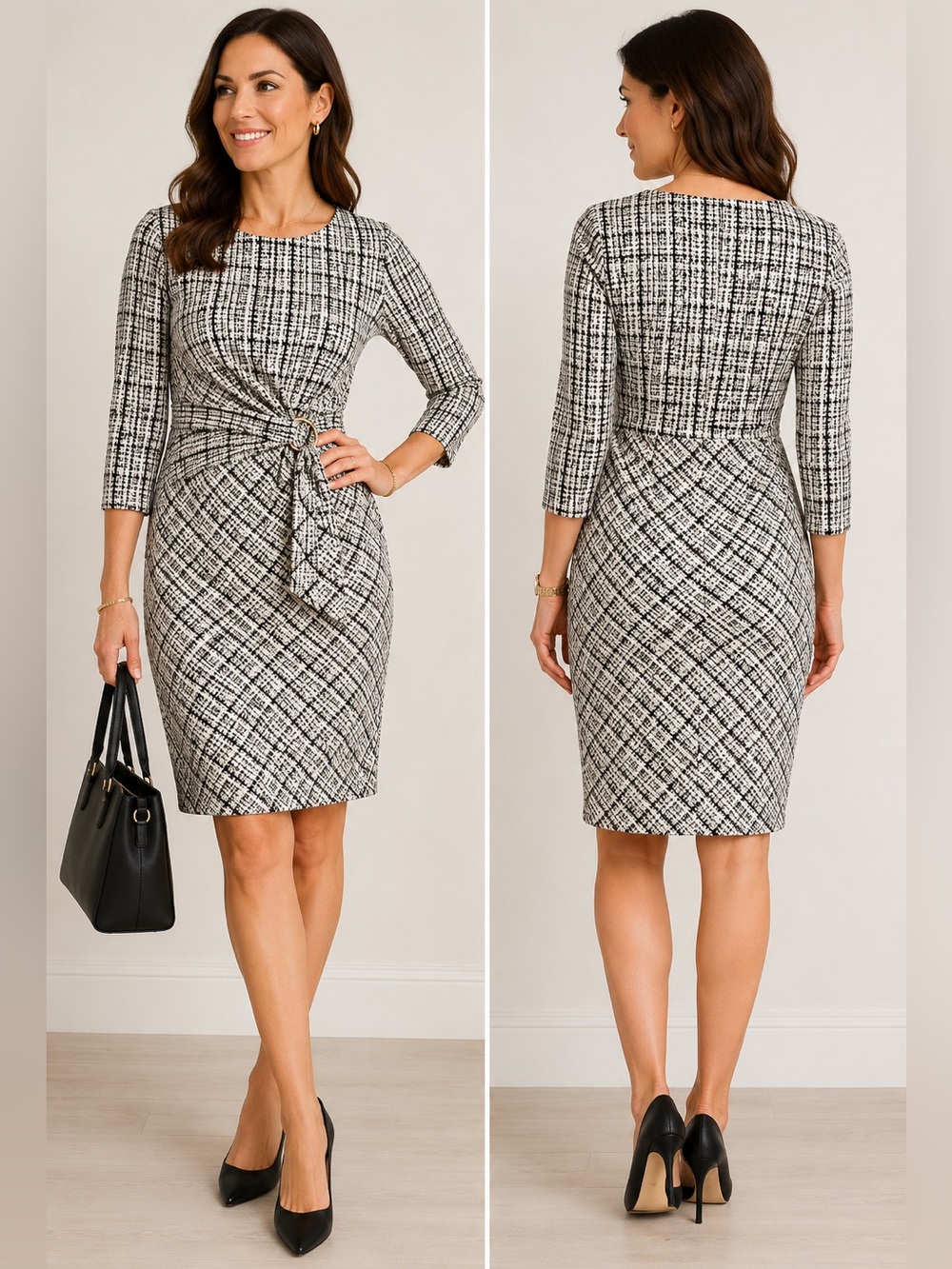 Marc Cain Knit Sheath Dress Abstract Print Tie Waist Stretch Dress Size N4